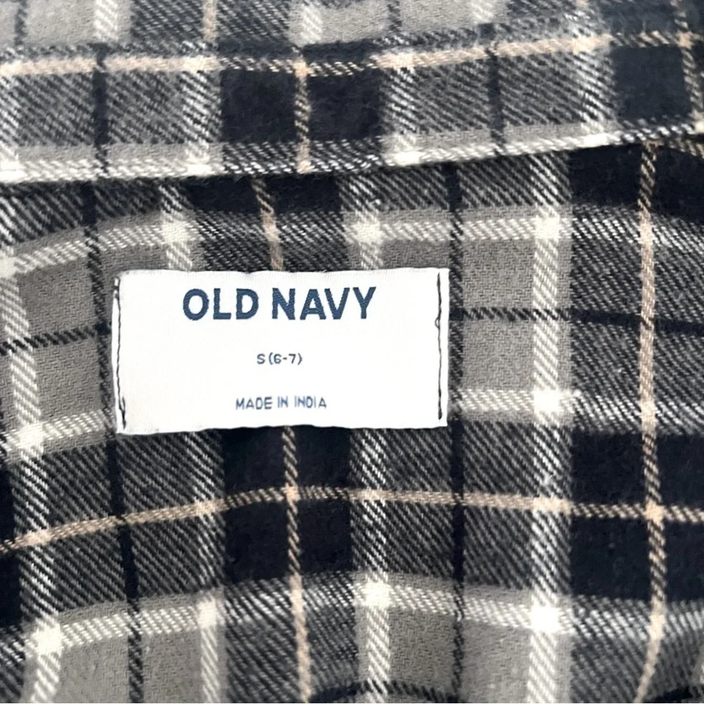 Old Navy NWT Boys Size Small (6-7) Plaid Flannel Utility Pocket Shirt Blue/Gray